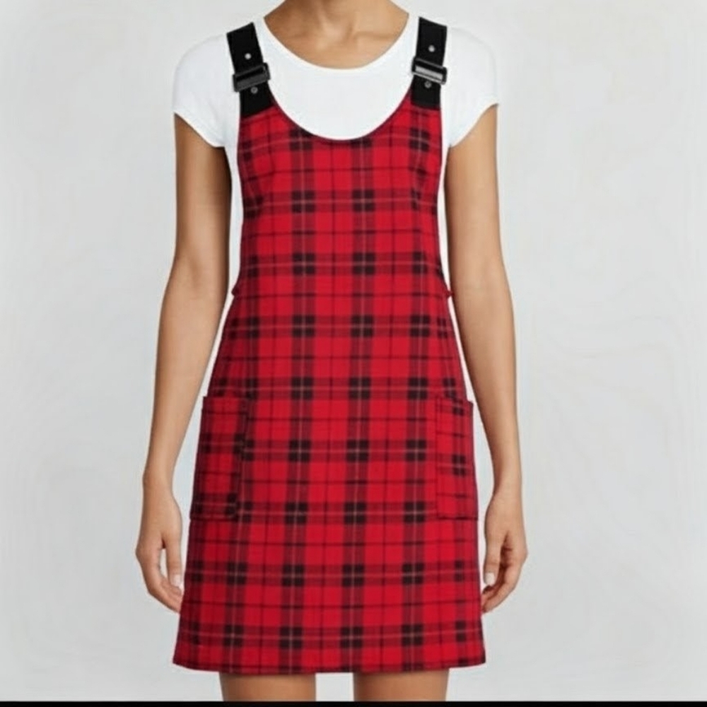 No Boundaries Red & Black Plaid Pinafore Dress Size Large – Sleeveless Jumper